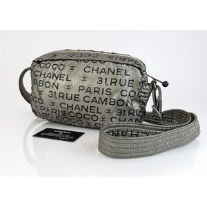 CHANEL Metallic Gray Logo Crossbody